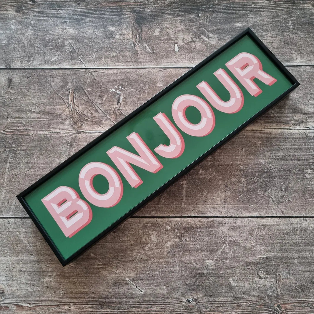 Bonjour Framed Metal Print