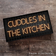 Load image into Gallery viewer, Cuddles in the Kitchen : Neon Style Metal Print
